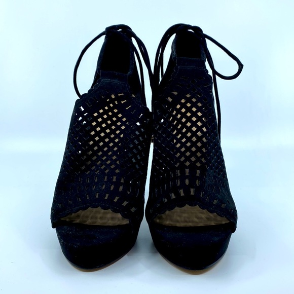 Black Dye-cut Aldo Platform Stilettos.  Lace up ankle.  Faux suede.  Worn once. - Picture 2 of 12